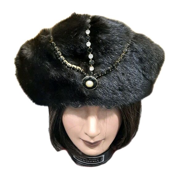 RARE Vintage 1960s Women Brown Mink Fur Pillbox Beret  display picture 1